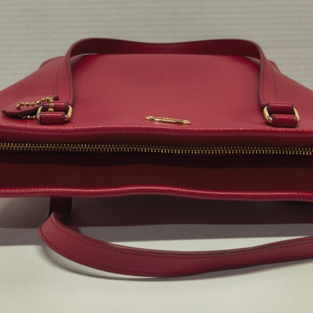 Coach Leather City Tote Bag Red City Zip Carry All Cross Grain Please Read - Picture 8 of 14